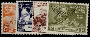 TURKS & CAICOS ISLANDS GVI SG217-220, anniversary of UPU set, FINE USED.