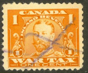 CANADA REVENUES 1915 KGV 1c WAR TAX Revenue VDM No. FWT7 VFU