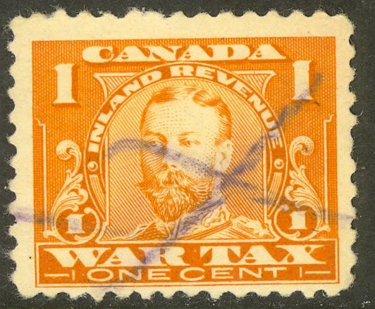 CANADA REVENUES 1915 KGV 1c WAR TAX Revenue VDM No. FWT7 VFU