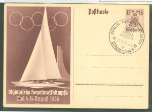 Germany  Olympic postal card w/Olympic cancel