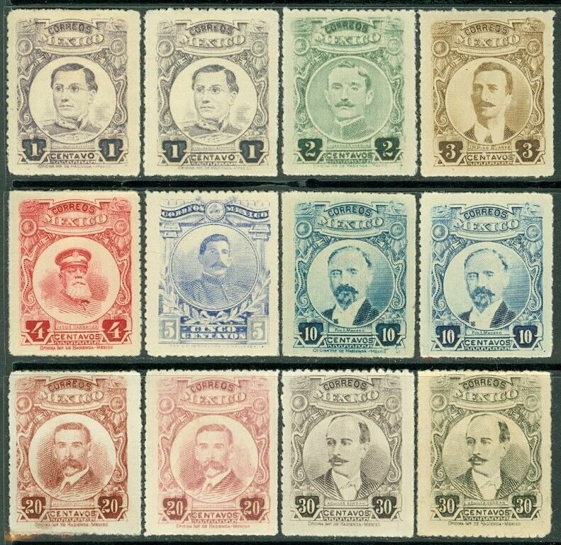 EDW1949SELL : MEXICO 1917-20 Scott #606-17 Cplt set. Also #614a, 615a Cat $296