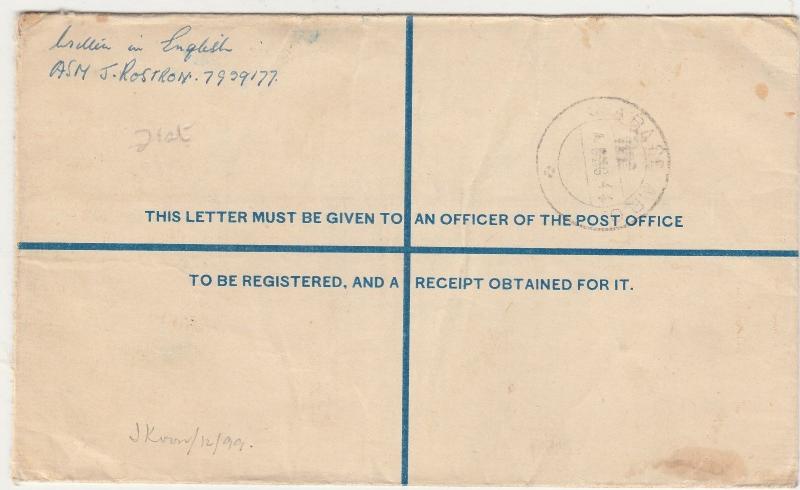 INDIA 1944 KGVI REGISTERED FIELD POST CENSOR COVER TO SOUTH AFRICA