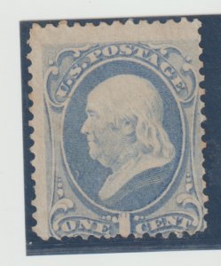 US Scott #156 Franklin 1c One Cent Ultramarine Unused MNG - VF CV $90