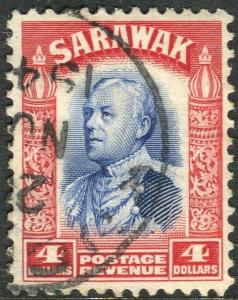 SARAWAK-1934-41 $4 Blue & Scarlet.  A fine used example Sg 123