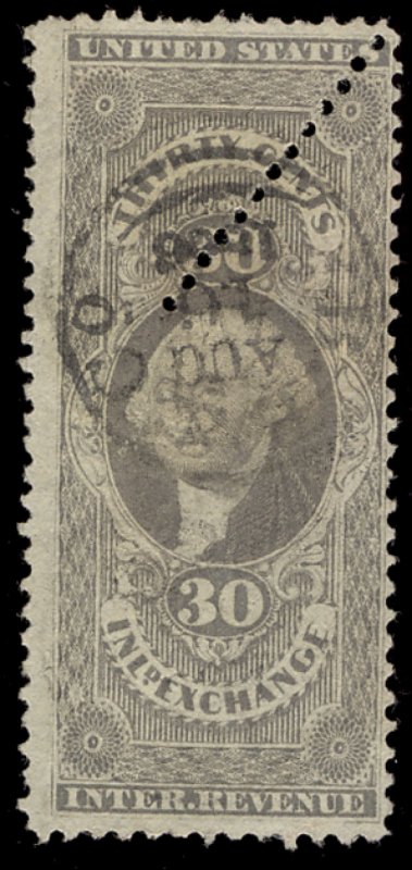 US #R52c EXTRA ROWS OF PERFS, lovely town cancel, super nice, VERY RARE!