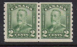Canada Sc 161 1929 2 c G V scroll issue coil stamp pair mint NH