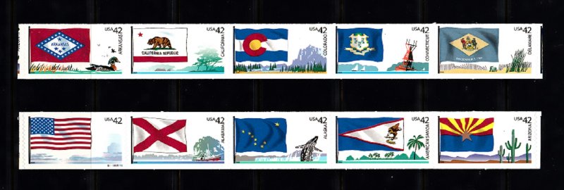 USA PNC SC#4273-4282 STATES FLAGS $0.42c PL# S111111111-2 PNC5 SELF ADHESIVE-MNH