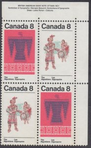 Canada -  #569ai Algonkian Indians Plate Block, HB Unitrade CV. $17.50 - MNH