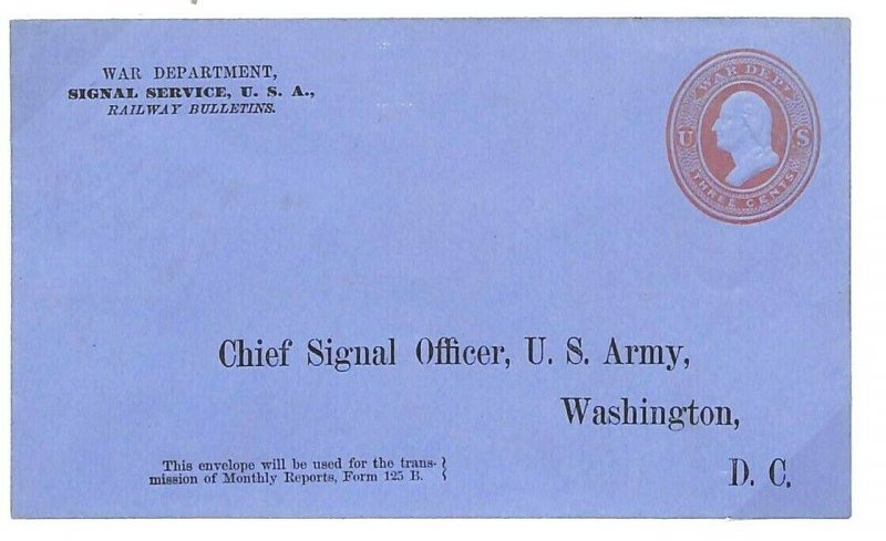 USA MILITARY OFFICIAL *War Department* Postal Stationery Env SIGNALS  1890s L161