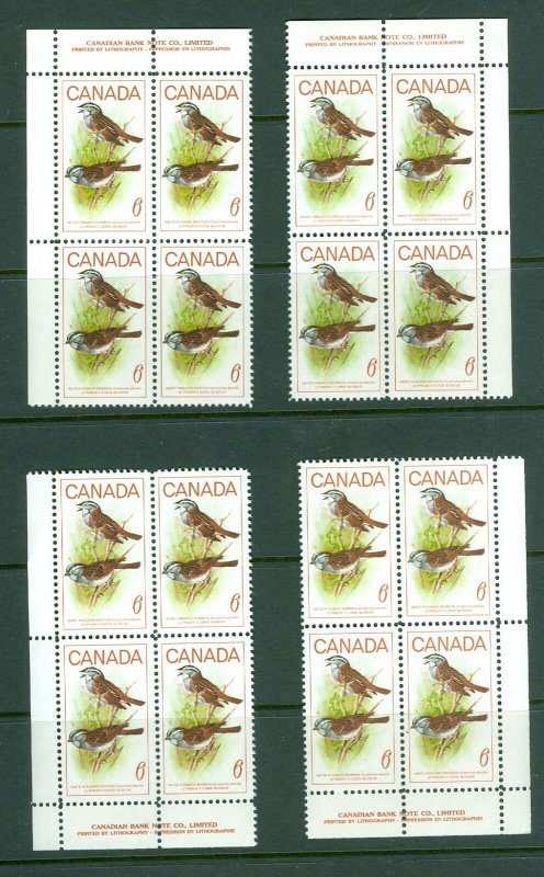 Canada. 1969. 4 Diff. Plate-Blocks. Mnh.Upper/Lower. Wh.Tr. Sparrow 6 C. Sc# 496