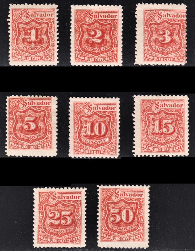 El Salvador Scott J17-24 unwtmk complete set F to VF mint H, HR or HHR.  FREE...