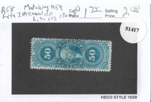 50c Life Insurance, Sc #R58c NICE canx, used (51417)