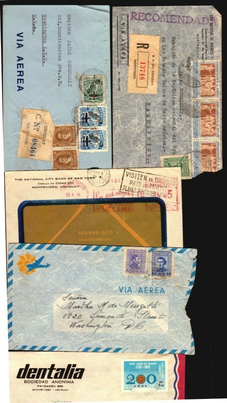 URUGUAY 26 AIRMAIL COVER LOT PLUNA  CENSOR OFFICIAL PANAGRA MILITARY MAIL TO USA