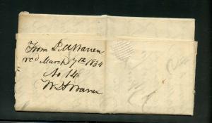 UNITED STATES 1834 NEW YORK  STAMPLESS  COVER TO HARTFORD CT
