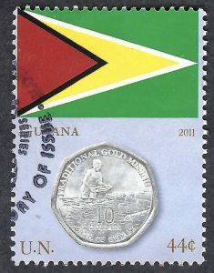 United Nations #1022b 44¢ Flags and Coins: Guyana (2011). Used.