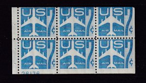 1958 Airmail Sc C51a pane 7c blue jet MNH 90% plate number 26176 CV $27 (7C