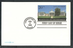 UX302 Washington and Lee Univ. Unaddressed postal card FDC with no cachet