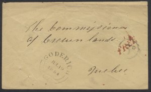 1855 Stampless Cover Goderich UC to Quebec Red FREE Atop 3d Collect