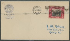 US 651 (1929) 2c George Rodgers Clark (single) on an addressed First Day cover with a Vincennes, Indiana machine cancel and Aero