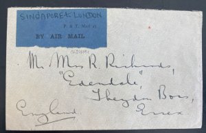 1931 Singapore Straits Settlement first flight Airmail Cover FFC to England