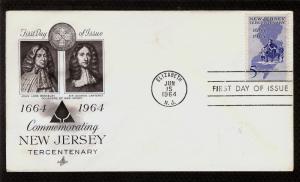 FIRST DAY COVER #1247 New Jersey Tercentenary 5c ARTCRAFT U/A FDC 1964