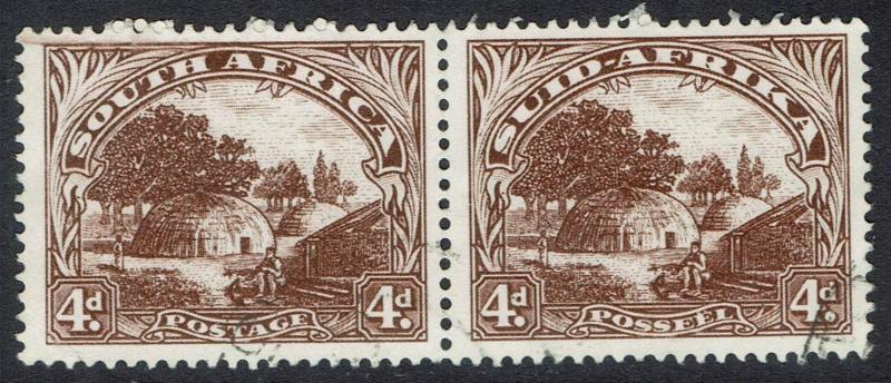 SOUTH AFRICA 1947 NATIVE KRAAL 4D PAIR HYPHENATED PRINTING USED