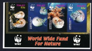 Palau WWF Chambered Nautilus Bottom Strip of 4v WWF Logo 2006 MNH