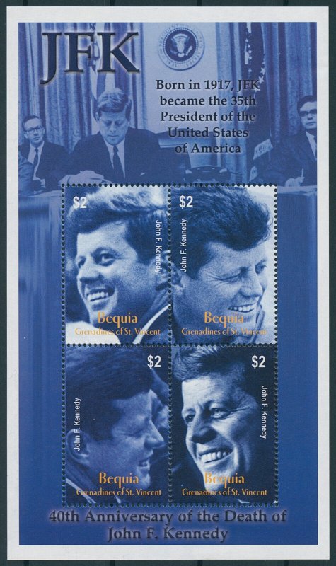 Bequia Stamps 2003 MNH John F Kennedy JFK US Presidents Famous People 4v M/S