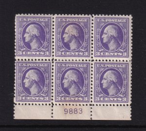 1918 Washington 3c Sc 530 MHR (1) XF with original gum, Type IV, plate block (9T