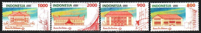 Indonesia. 2001. 2131-34. Post Offices, Architecture. MVLH.