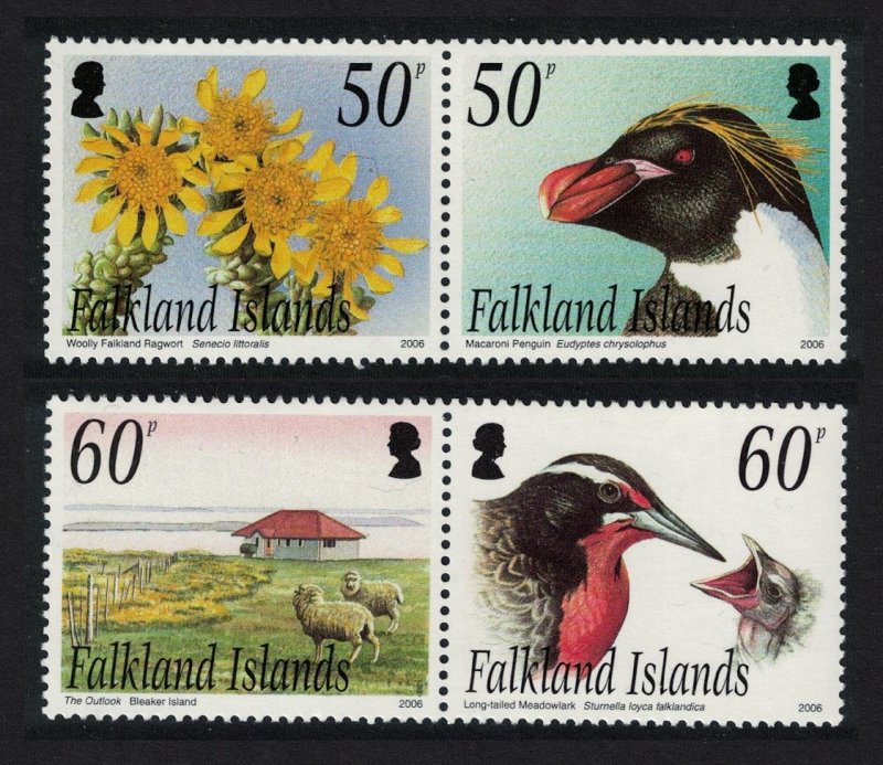 Falkland Is. Penguin Meadowlark Birds Flowers 4v 2006 MNH SC#912-913