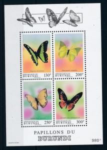 [30409] Burundi 1993 Butterflies Schmetterlingen Papillons  MNH Sheet