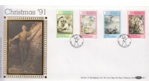 Jersey  1991 Christmas  on Benham Silk FDC