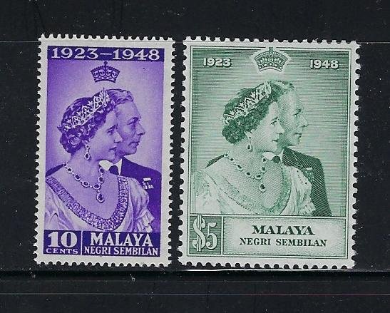 MALAYA NEGRI SEMBILAN SCOTT#36-37  1948 GEORGE VI SILVER WEDDING MINT LIH
