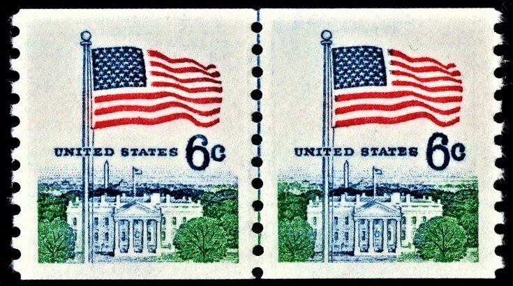 US 1338A MNH VF 6 Cent Flag Line Pair