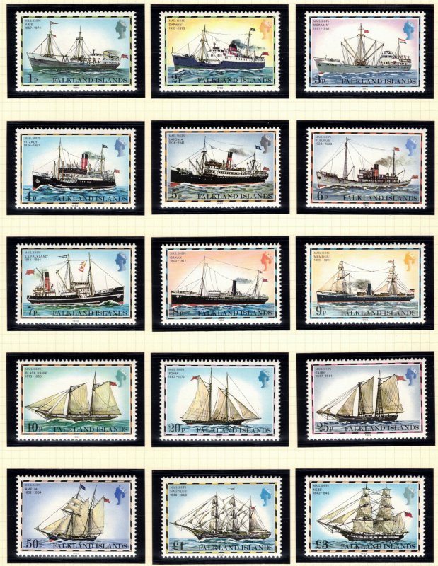 FALKLAND ISLANDS 1982 Mail Ships; Scott 260a-274a, SG 331B-345B; MNH