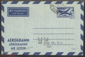 Austria 1960 Michel LF4 Airmail Aerogram Cover USA G107978