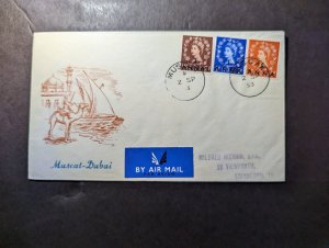 1953 British India Anna Overprint Airmail Cover Muscat Dubai to Edinburgh