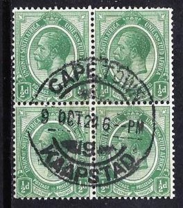 SOUTH AFRICA #2 - USED BLOCK OF 4 - 1913 - SOAF060DTS16