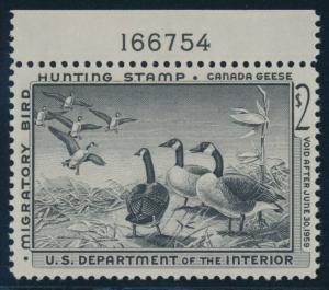 #RW25 $2 DUCK STAMP PLATE SINGLE VF-XF OG NH CV $110 AU793