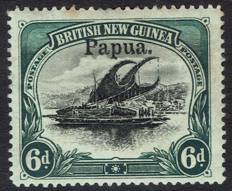 PAPUA 1906 LAKATOI OVERPRINTED LARGE PAPUA 6D HORIZ WMK  