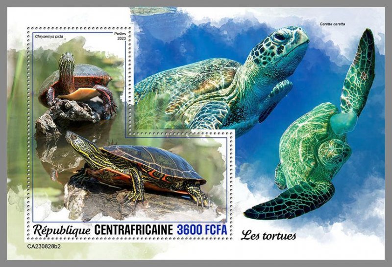 CENTRALAFRICA 2023 MNH Turtles S/S #828b2
