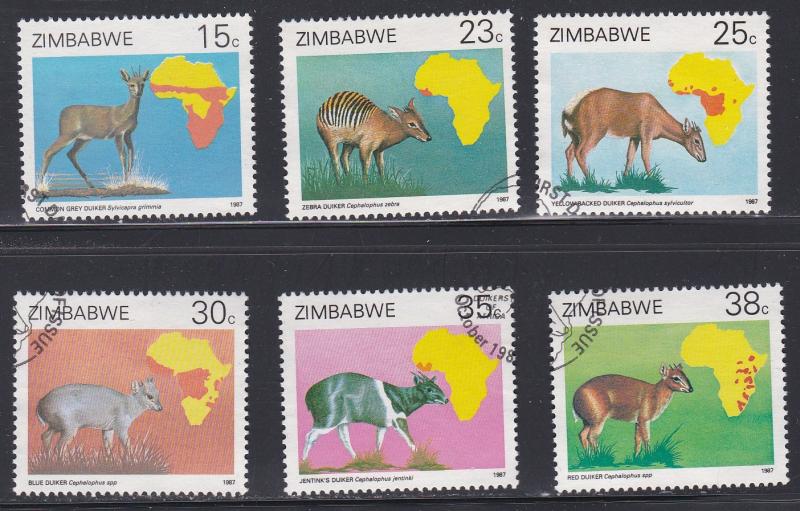 Zimbabwe # 550-555, Duikers & their Population Map, Used Set, 1/2 Cat.