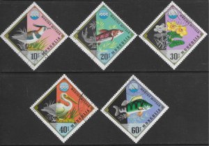 Mongolia #818-822 used. Aquatic animals 1974