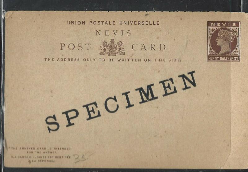 NEVIS  (P1104B) QV  1 1/2 D PSC UNUSED OVPT SPECIMEN