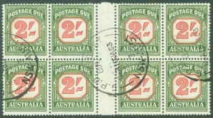 EDW1949SELL : AUSTRALIA 1953 Scott #J82 Very Fine, Used. Unusual Gutter Blk of 8