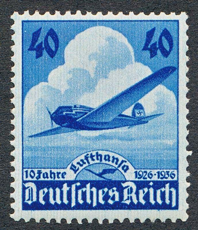 GERMANY 469 MINT NH AIRPLANE, 1936 10TH ANNIVERSARY LUFTANSA
