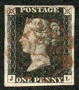 Penny Black (JL) Plate 1b Very Fine Four Margins