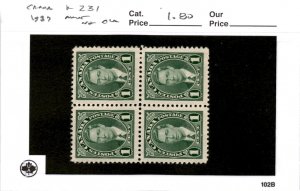 Canada, Postage Stamp, #231 Mint NH Block, 1935 King George (AB)