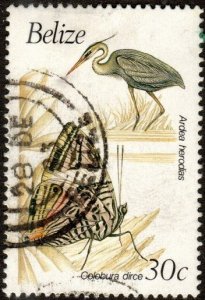 Belize 936 - Used - 30c Great Blue Heron / Zebra Mosaic B'fly (1990) (cv...